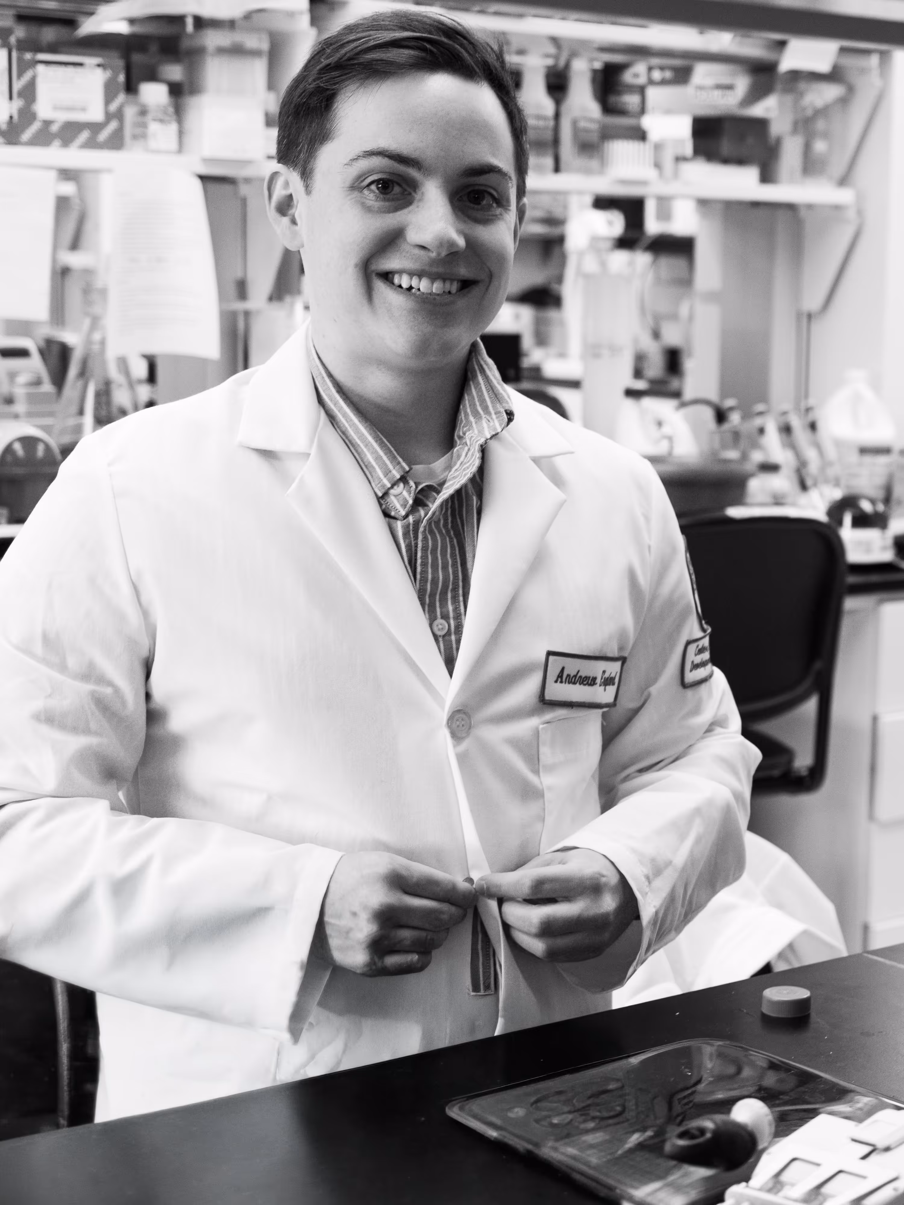 Andrew England in the lab
